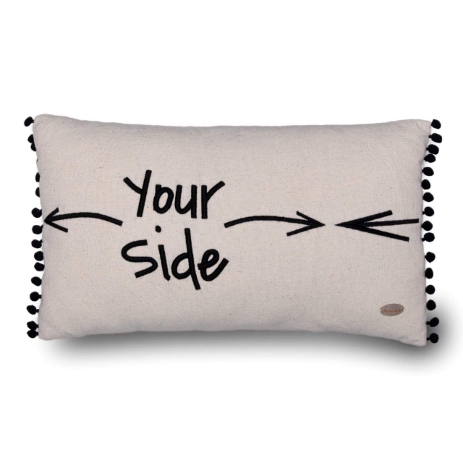 Your Side Nakışlı Yanları Mini Ponponlu Dikdörtgen Kırlent Kılıfı