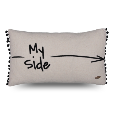 My Side Nakışlı Yanları Mini Ponponlu Dikdörtgen Kırlent Kılıfı