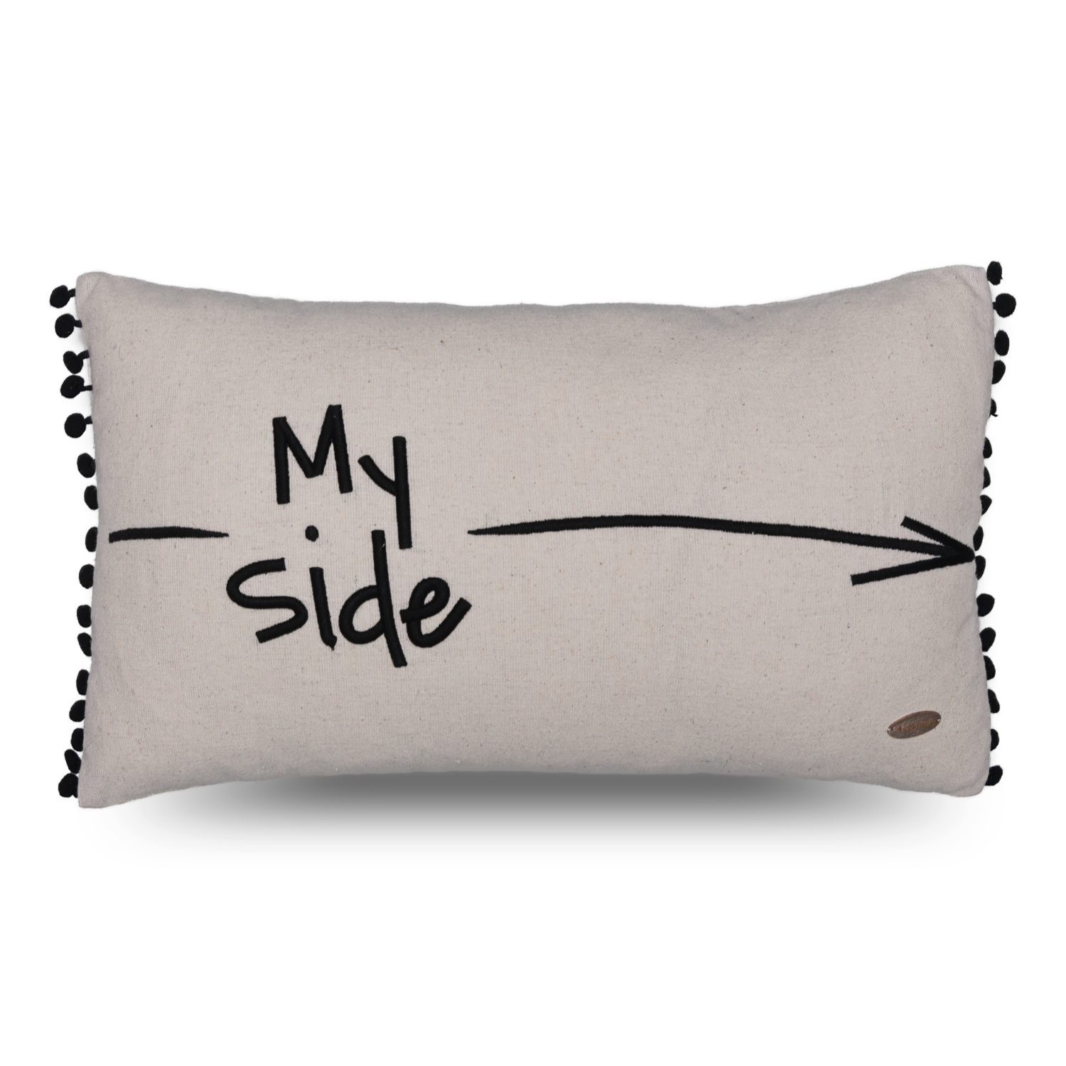 My Side Nakışlı Yanları Mini Ponponlu Dikdörtgen Kırlent Kılıfı