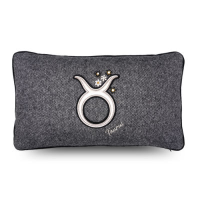 Antrasit Boğa Burcu Nakışlı Dikdörtgen Kırlent Kılıfı