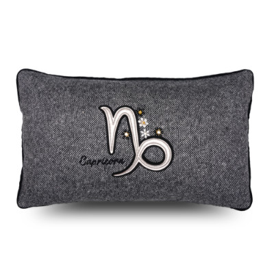 Antrasit Oğlak Burcu Nakışlı Dikdörtgen Kırlent Kılıfı