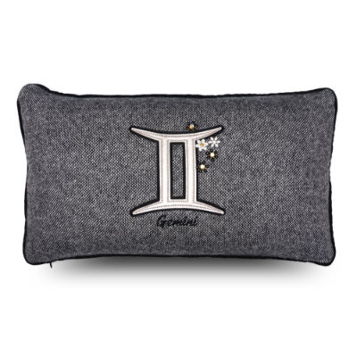 Antrasit İkizler Burcu Nakışlı Dikdörtgen Kırlent Kılıfı