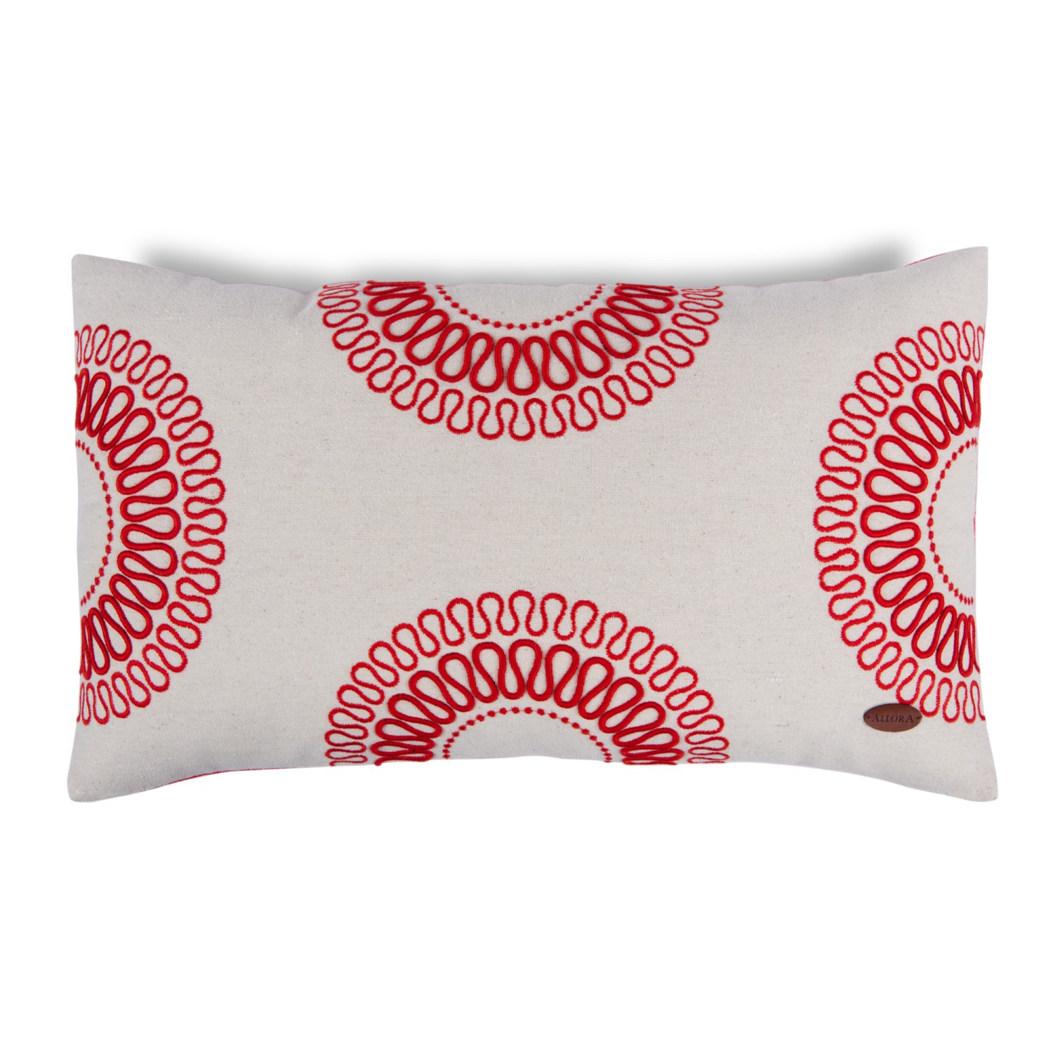 Dalgalı Daire Nakışlı Kırmızı Dikdörtgen Kırlent Kılıfı