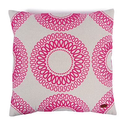 Pembe Dalgalı Daire Nakışlı Kare Kırlent Kılıfı