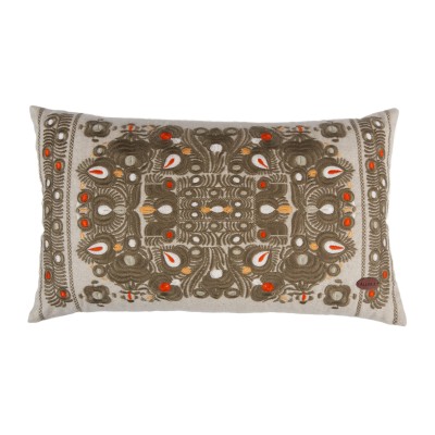 Mozaik Desen Nakışlı Keten Dikdörtgen Kırlent Kılıfı