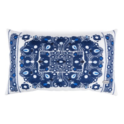 Bodrum Mozaik Desen Nakışlı Keten Dikdörtgen Kırlent Kılıfı