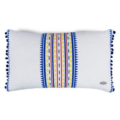 Bodrum Şerit Desenli Nakışlı Keten Dikdörtgen Kırlent Kılıfı