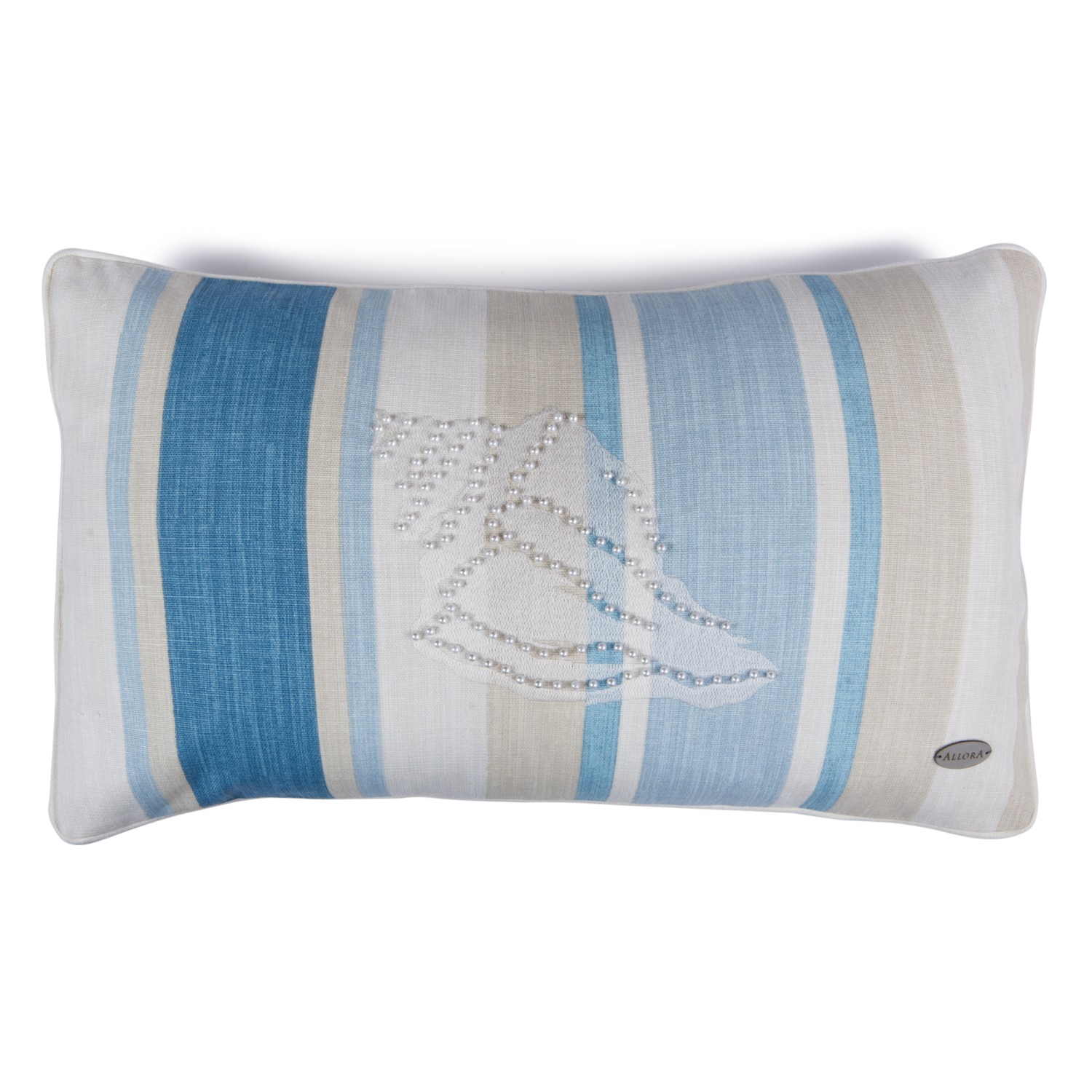 Deniz Kabuğu Desenli Çizgili Dikdörtgen Kırlent Kılıfı