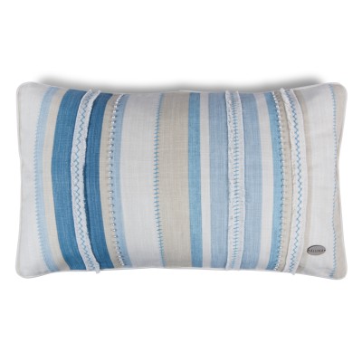 Çizgi Ve İnci Nakışlı Dikdörtgen Keten Kırlent Kılıfı