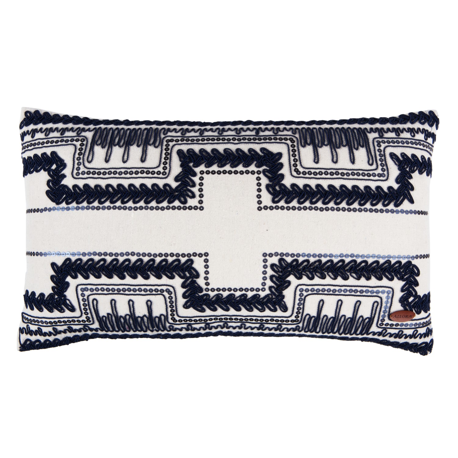 Kordone Pul Nakışlı Dikdörtgen Kırlent Kılıfı