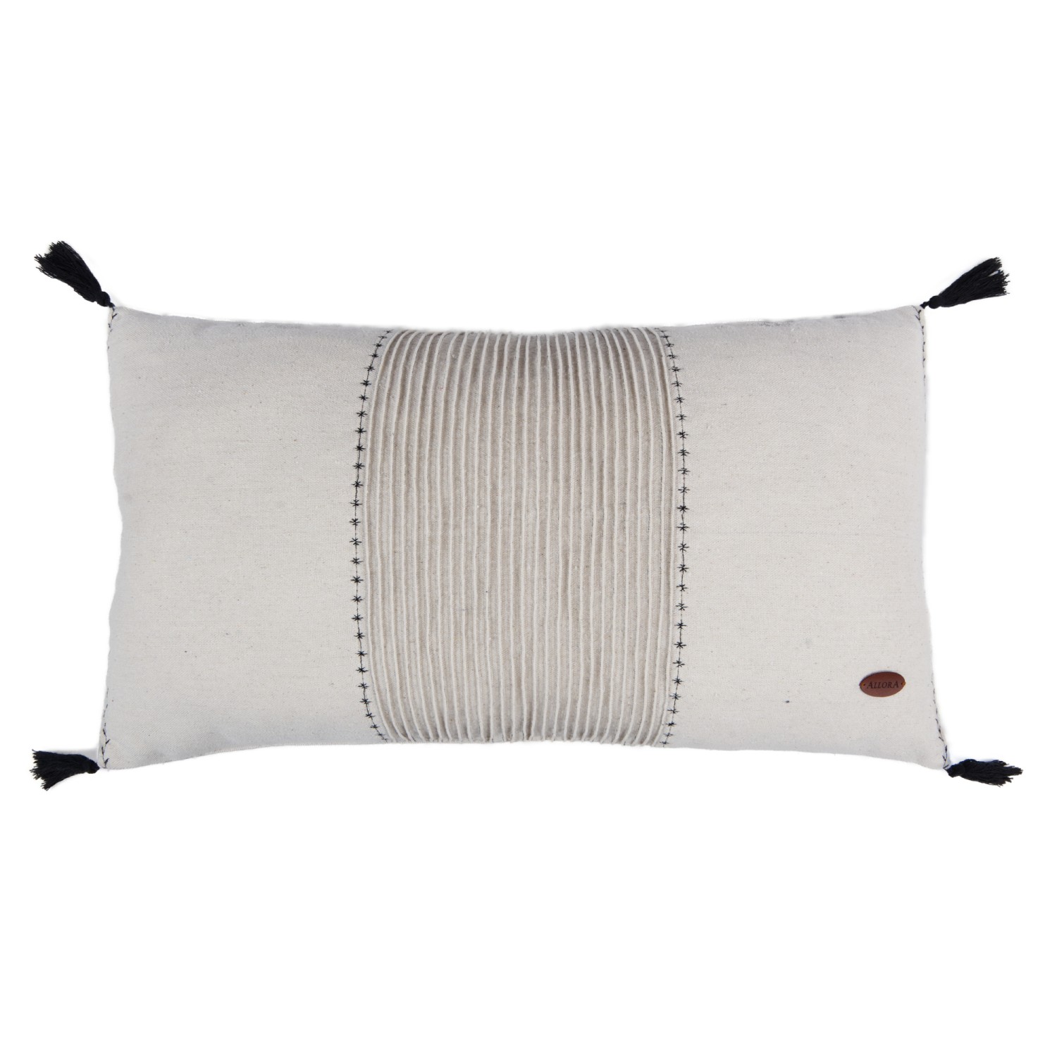 Nervür Şerit Dikişli Köşesi Püsküllü Dikdörtgen Kırlent Kılıfı