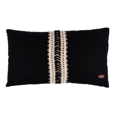 Örme Şerit Kumaşı Üzeri El İşi Bantlı Dikdörtgen Keten Kırlent Kılıfı