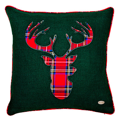 Yılbaşı Temalı Geyik Motifli Aplike Nakışlı Yeşil Kırlent Kılıfı