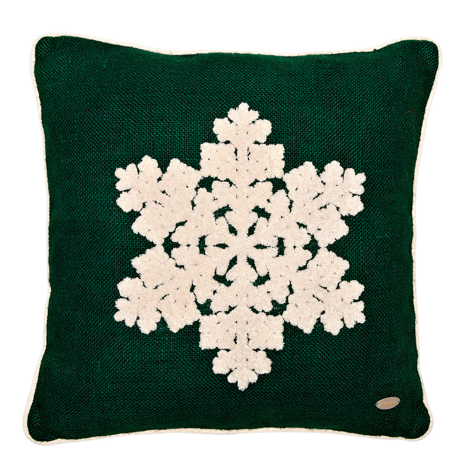 Yılbaşı Temalı Kar Tanesi Havlu Nakışlı Yeşil Kare Kırlent Kılıfı