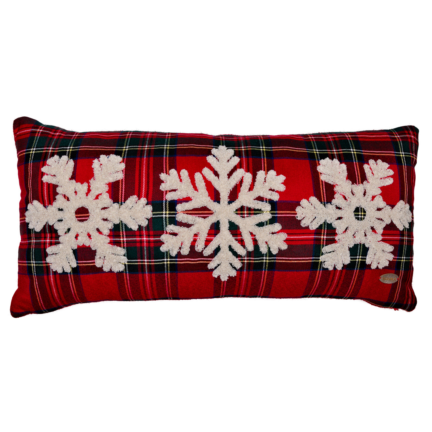 Yılbaşı Temalı Kar Tanesi Havlu Nakışlı Ekoseli Dikdörtgen Kırlent Kılıfı