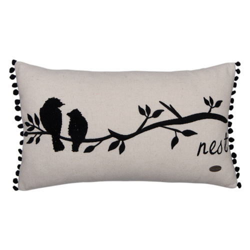 Kuş Nakışlı Dikdörtgen Kırlent Kılıfı