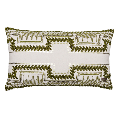 Kordone Pul Yeşil Nakışlı Dikdörtgen Kırlent Kılıfı