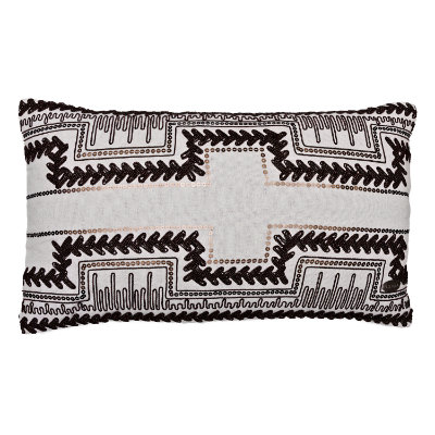 Kordone Pul Kahve Nakışlı Dikdörtgen Kırlent Kılıfı