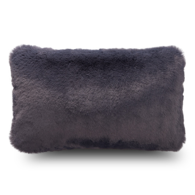 Arkası Kadife Önü Tüylü Koyu Gri Dikdörtgen Kırlent Kılıfı