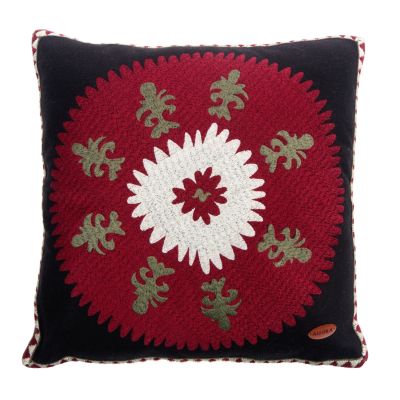 Yün Kumaştan Etnik Desenli Bordo Kare Kırlent Kılıfı