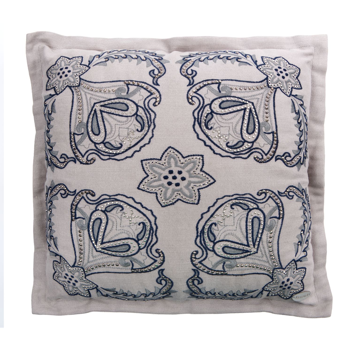 Şal Desen Nakışlı Metal Troklu Kare Kırlent Kılıfı