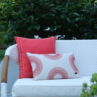 Allora Home 2'li Keten Nakışlı Kırmızı Kırlent Kılıf Set